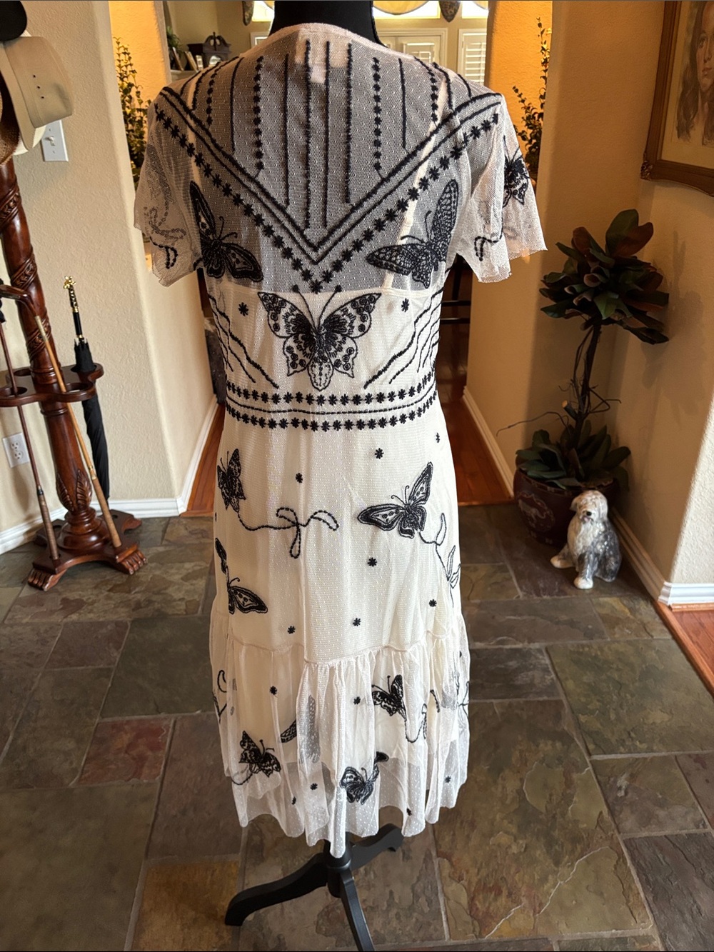 White Midi Dress with Black Butterfly Embroidery - Picture 4 of 6